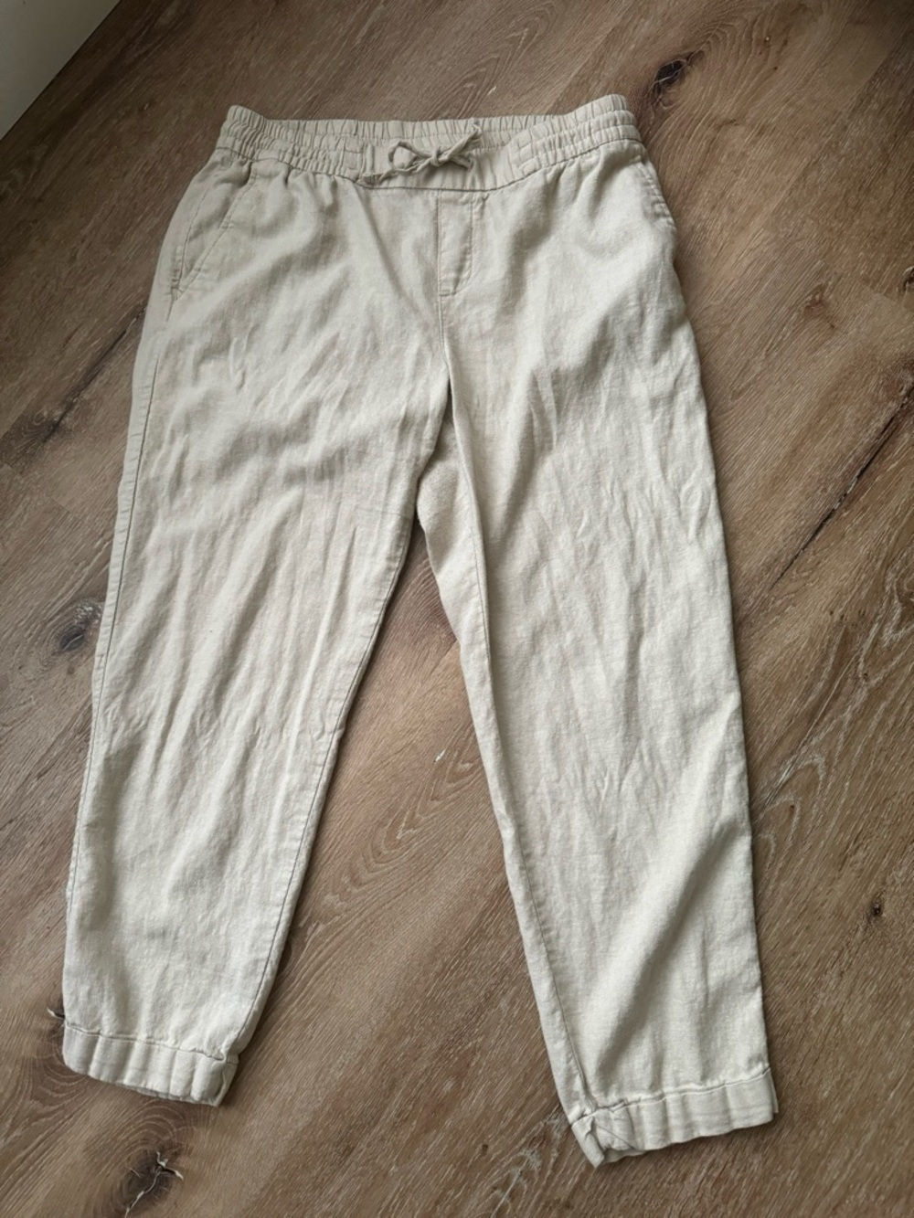 Old Navy Beige Elastic Waist Linen-Blend Pants size M